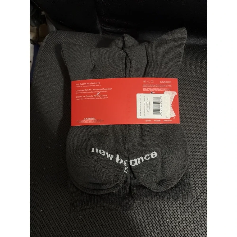 New Balance Socks Cushioned Crew Black 6 Pair Pack Men Shoe Size 8-12.5 NWT